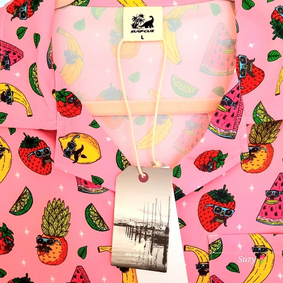 SURFCUZ Hawaiian Shirt Pink Fruit Print Button-Up - Picture 5 of 5